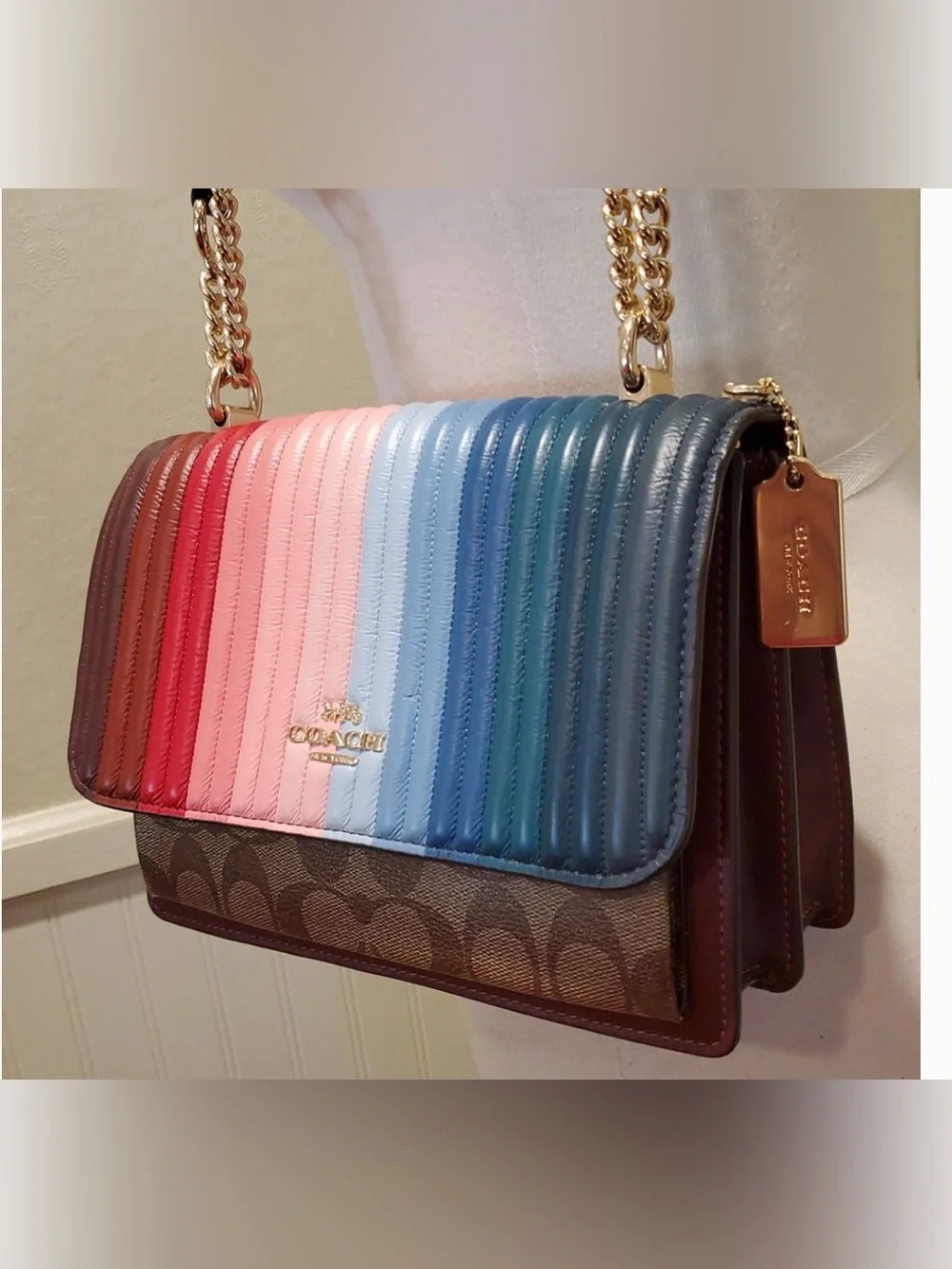 Coach Klare Limited Edition Rainbow Quilted Leather Crossbody / Clutch